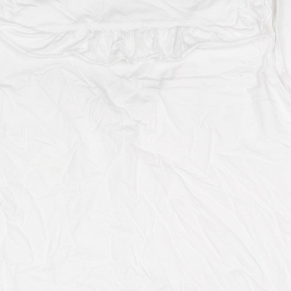 French Connection Womens White Cotton Basic Tank Size L V-Neck - Ruffle Detail