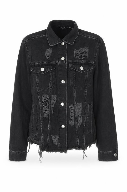 Divided by H&M Womens Black Jacket Size 4 Button - Distressed