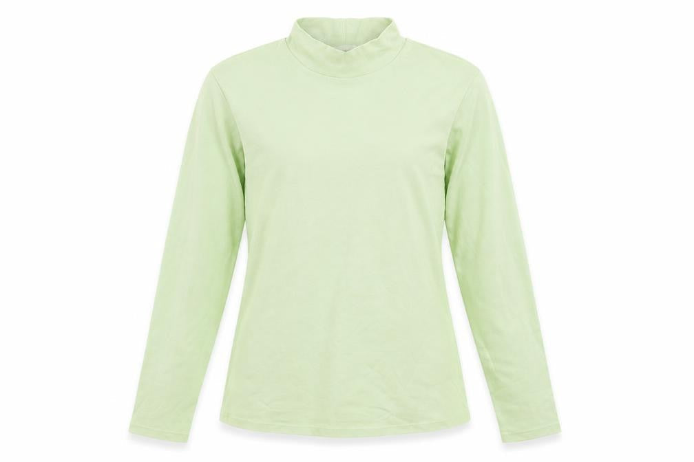 Marks and Spencer Womens Green Cotton Basic T-Shirt Size 8 Mock Neck