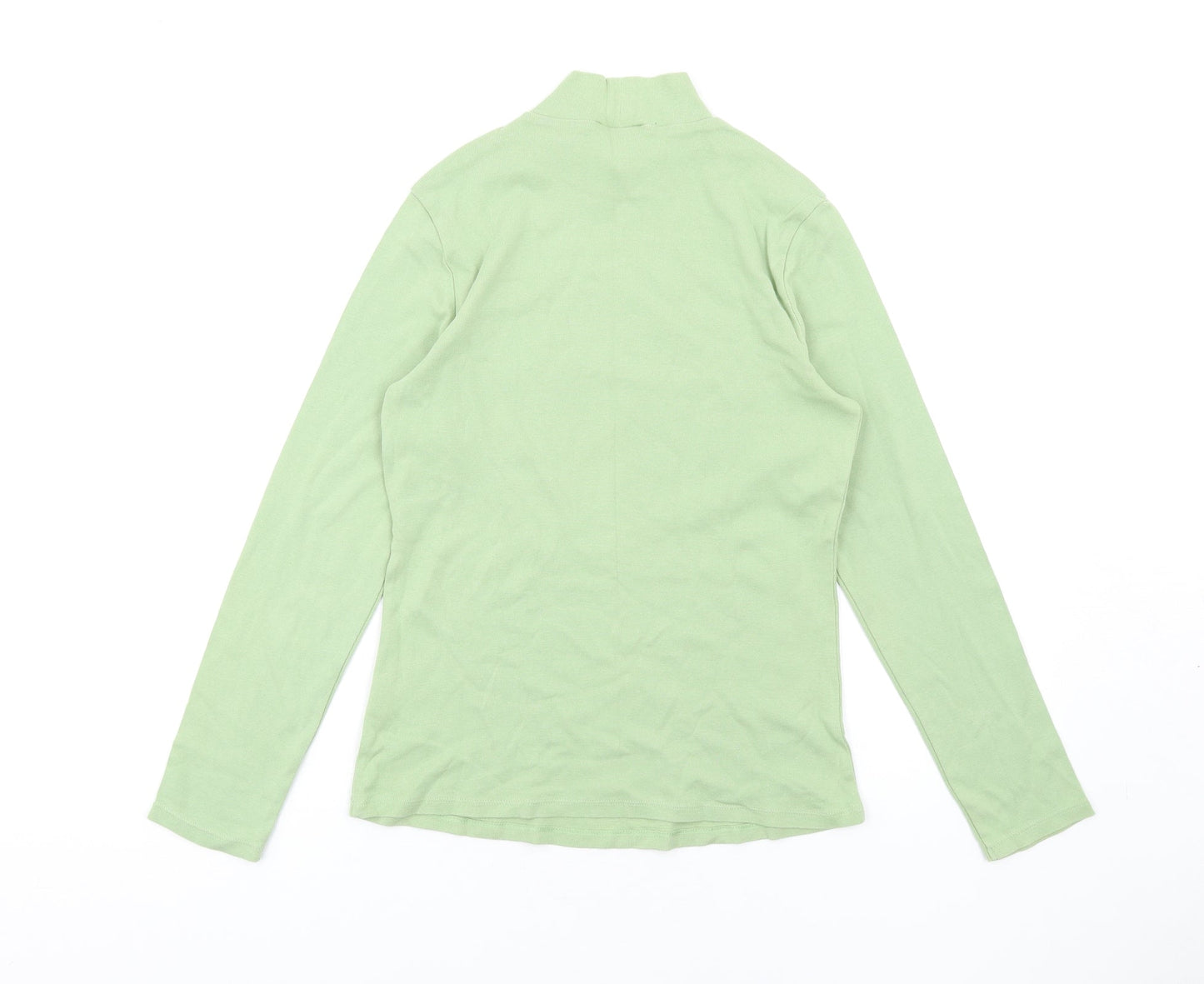 Marks and Spencer Womens Green Cotton Basic T-Shirt Size 8 Mock Neck