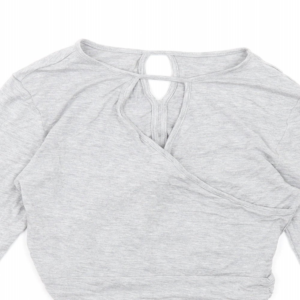 NEXT Womens Grey Striped Modal Basic T-Shirt Size S Round Neck - Cut Out
