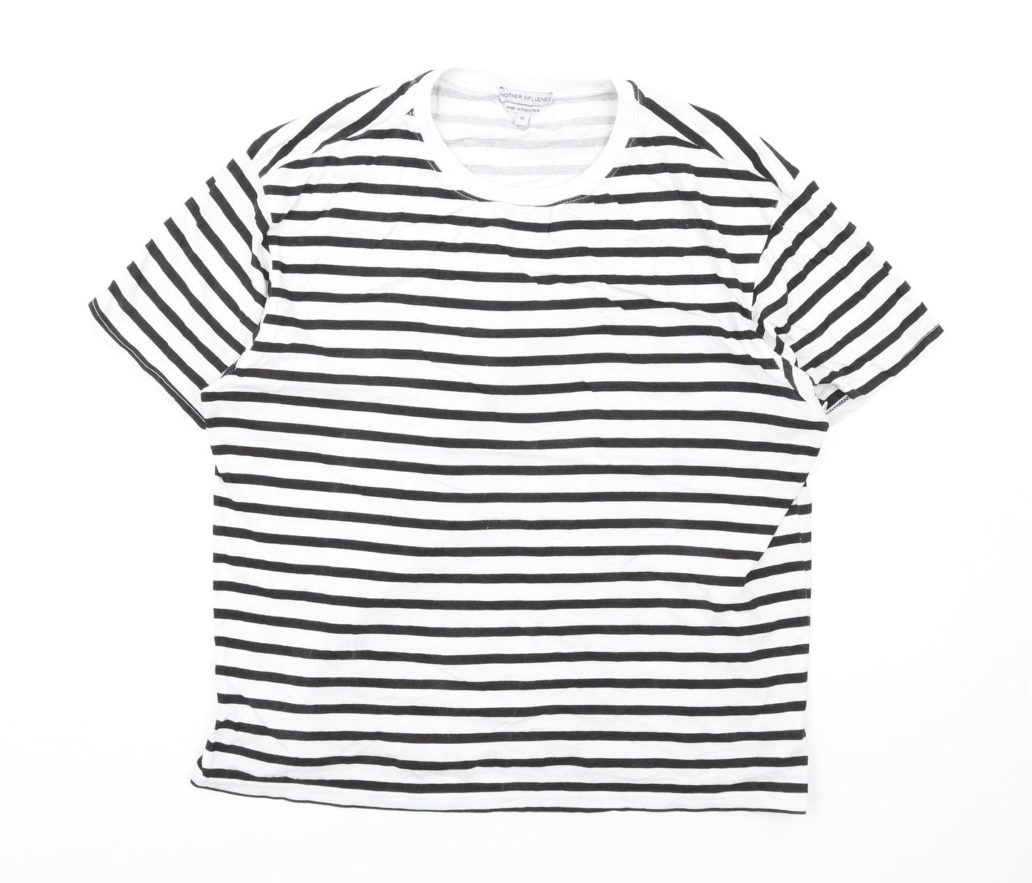Another Influence Womens White Striped Cotton Basic T-Shirt Size M Round Neck