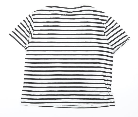 Another Influence Womens White Striped Cotton Basic T-Shirt Size M Round Neck