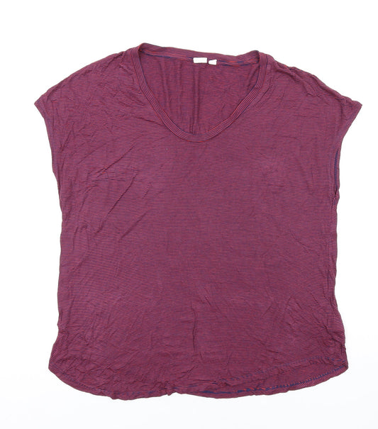 Gap Womens Red Striped Viscose Basic T-Shirt Size L Scoop Neck