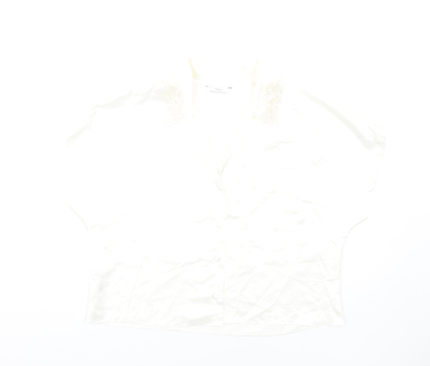 Marks and Spencer Womens Ivory Polyester Cropped Button-Up Size 12 Collared
