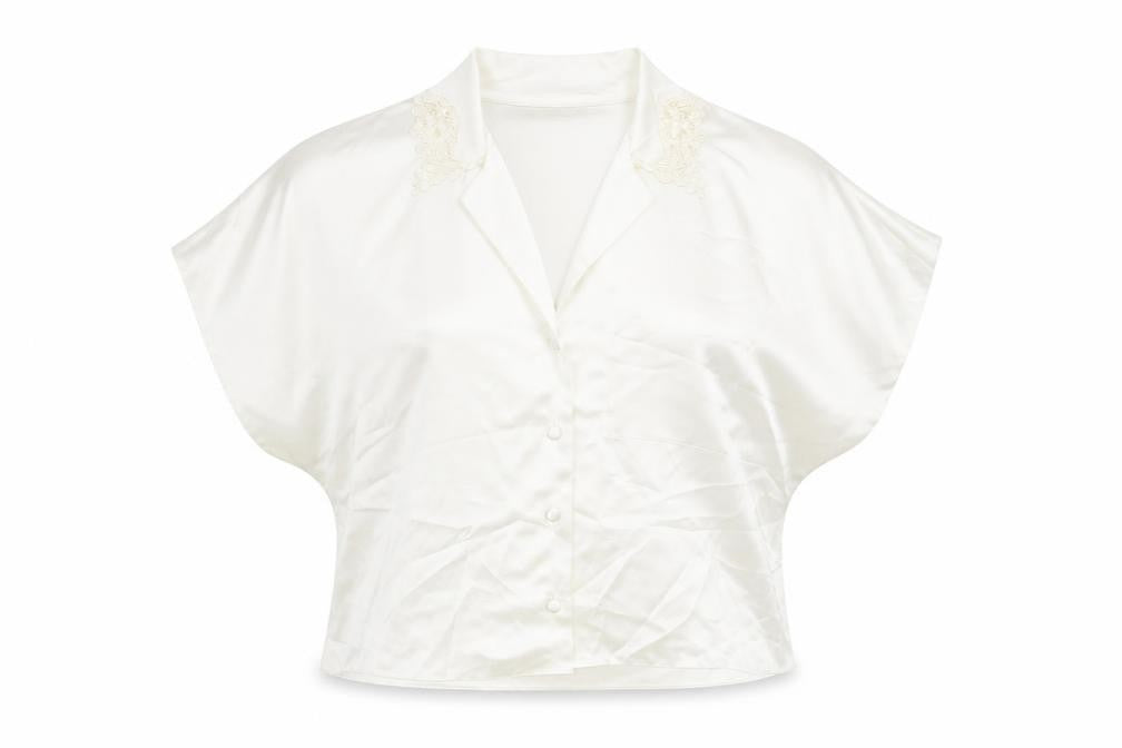 Marks and Spencer Womens Ivory Polyester Cropped Button-Up Size 12 Collared