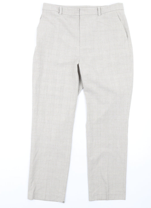 Uniqlo Womens Beige Plaid Polyester Dress Pants Trousers Size 30 in L30 in Regular Zip
