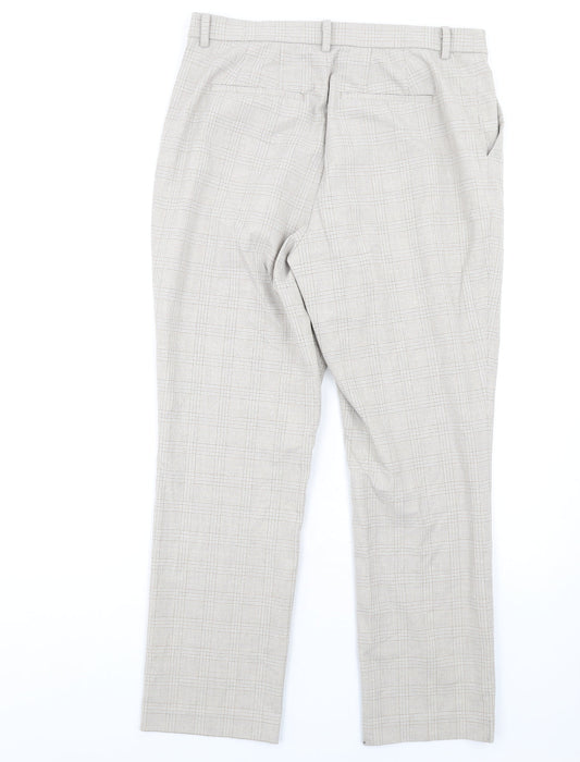 Uniqlo Womens Beige Plaid Polyester Dress Pants Trousers Size 30 in L30 in Regular Zip