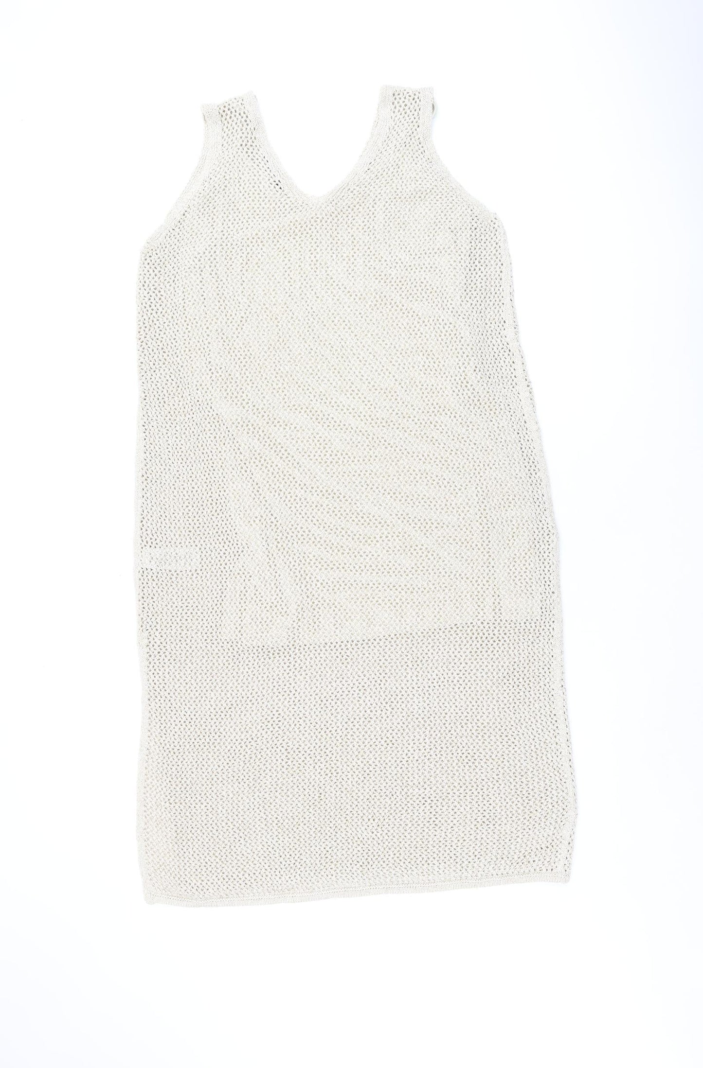 Marks and Spencer Womens Beige Cotton Shift Size M V-Neck Pullover - Split Hem