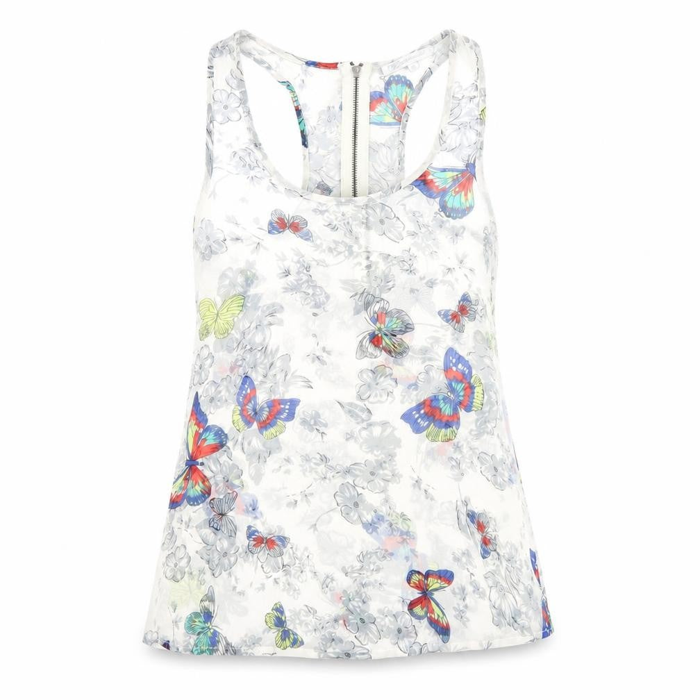 Glamorous Womens Grey Floral Polyester Basic Tank Size 8 Scoop Neck - Butterfly Print