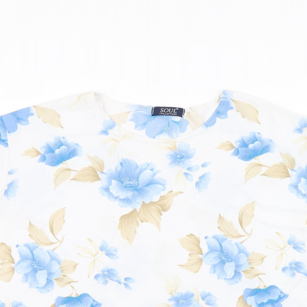 Soul Collection Womens White Floral Polyester Basic Blouse Size L Round Neck