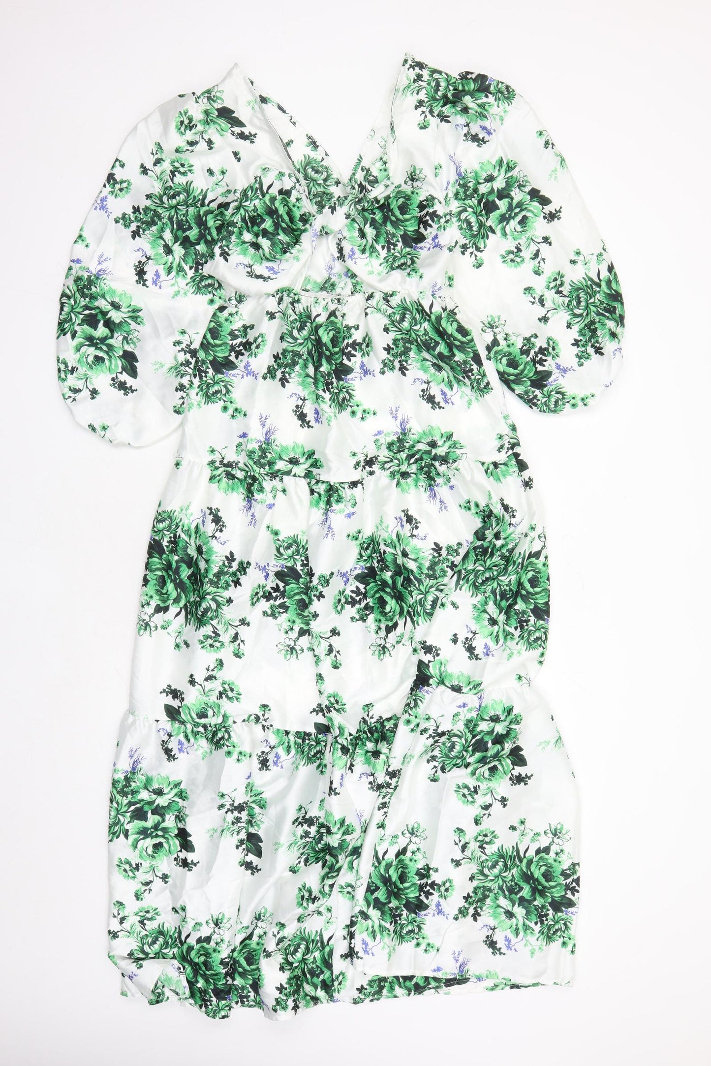 Marks and Spencer Womens White Floral Polyester Maxi Size 8 V-Neck Pullover