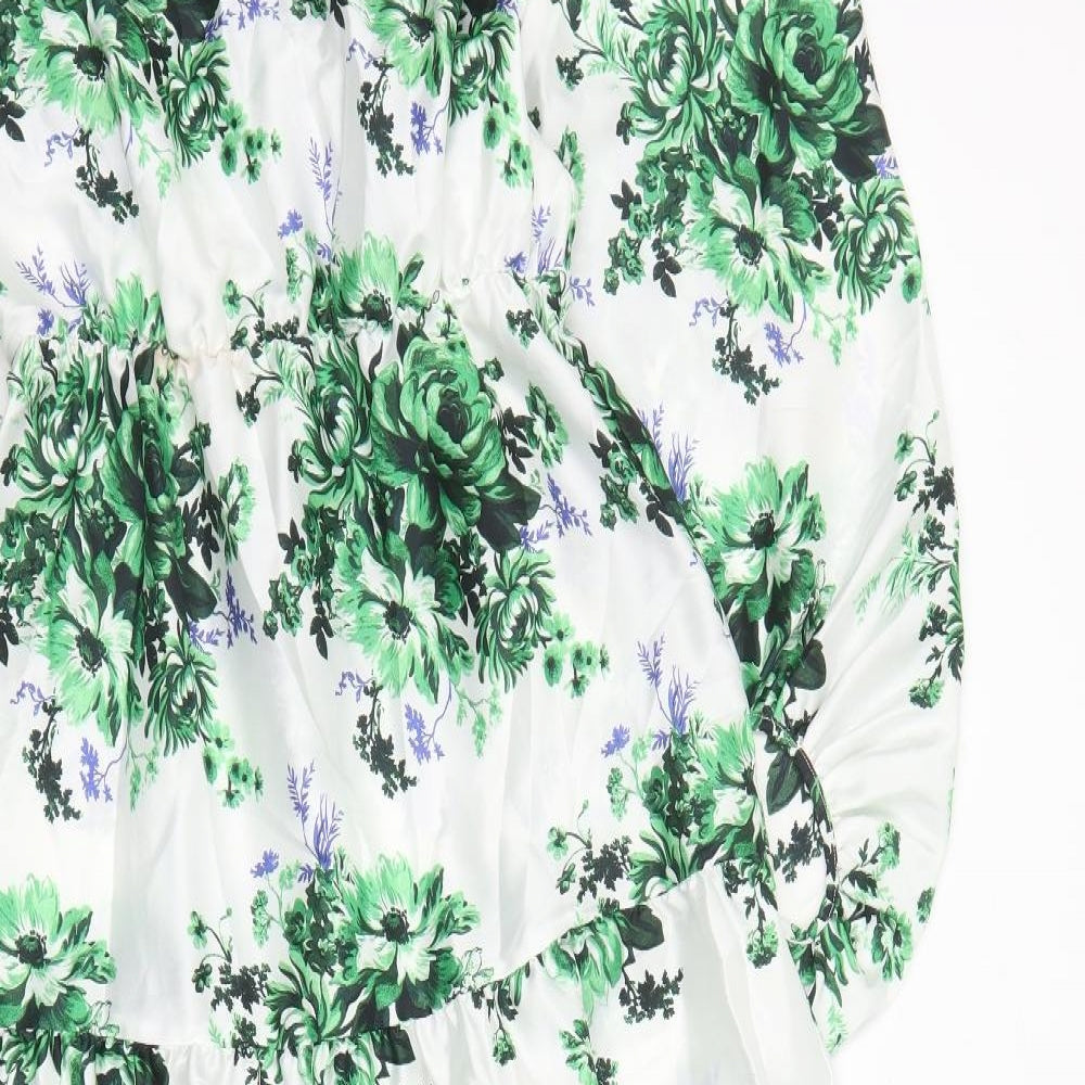 Marks and Spencer Womens White Floral Polyester Maxi Size 8 V-Neck Pullover