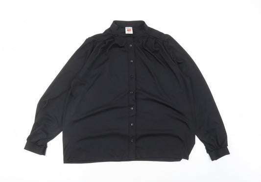 St Michael Womens Black Polyester Basic Button-Up Size 14 Round Neck - Vintage