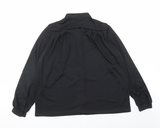 St Michael Womens Black Polyester Basic Button-Up Size 14 Round Neck - Vintage