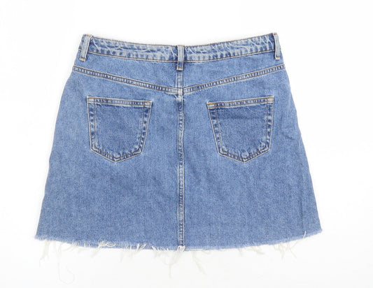 Denim & Co. Womens Blue Cotton A-Line Skirt Size 12 Zip