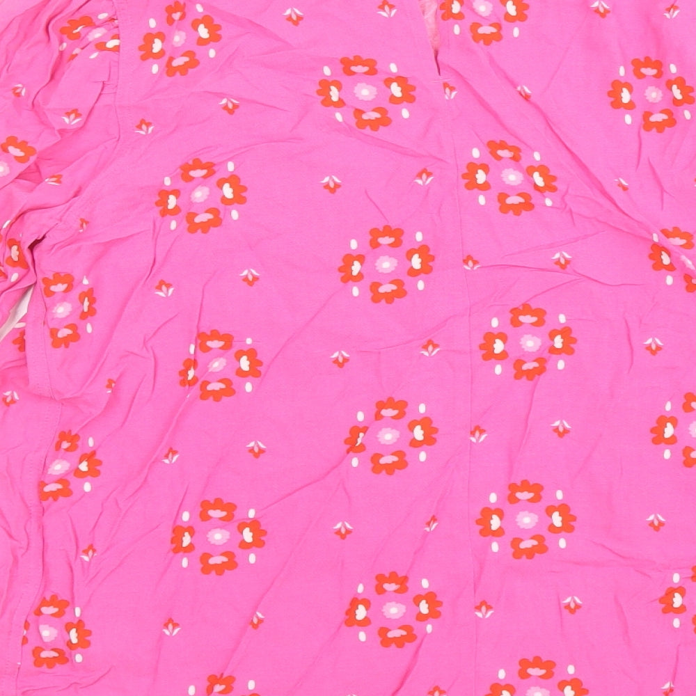 Marks and Spencer Womens Pink Floral Viscose Basic Blouse Size 8 Round Neck