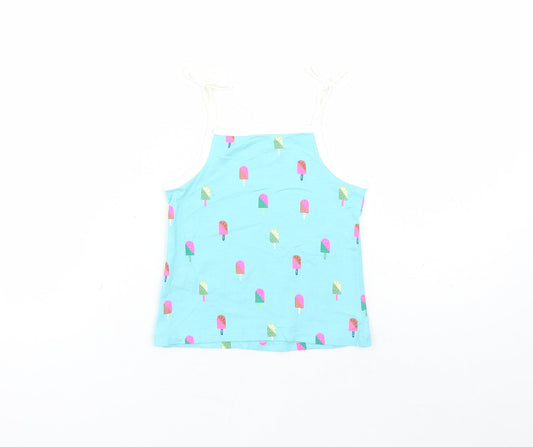 Marks and Spencer Girls Blue Geometric Cotton Camisole Tank Size 2-3 Years Square Neck Tie - Ice Lolly Pattern