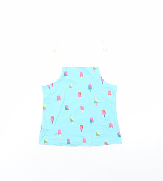 Marks and Spencer Girls Blue Geometric Cotton Camisole Tank Size 2-3 Years Square Neck Tie - Ice Lolly Pattern