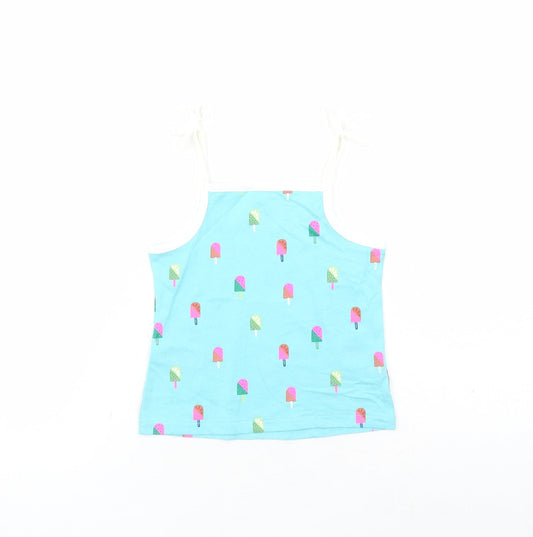 Marks and Spencer Girls Blue Geometric Cotton Camisole Tank Size 2-3 Years Square Neck Tie - Ice Lolly Pattern