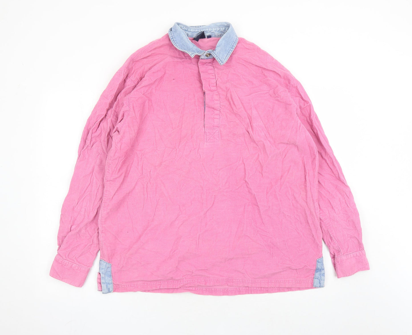 Cotton Traders Mens Pink Cotton Button-Up Size L Collared Button