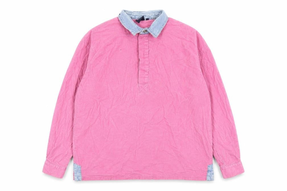 Cotton Traders Mens Pink Cotton Button-Up Size L Collared Button
