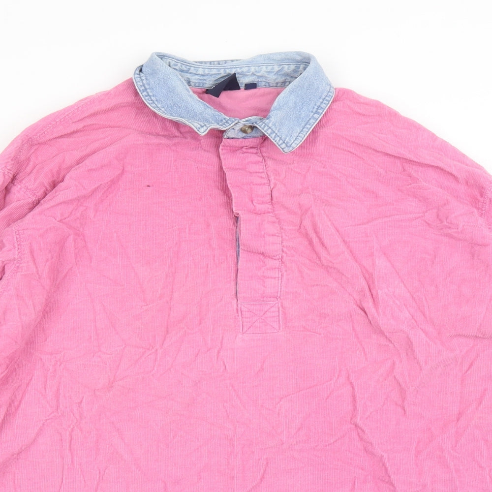 Cotton Traders Mens Pink Cotton Button-Up Size L Collared Button