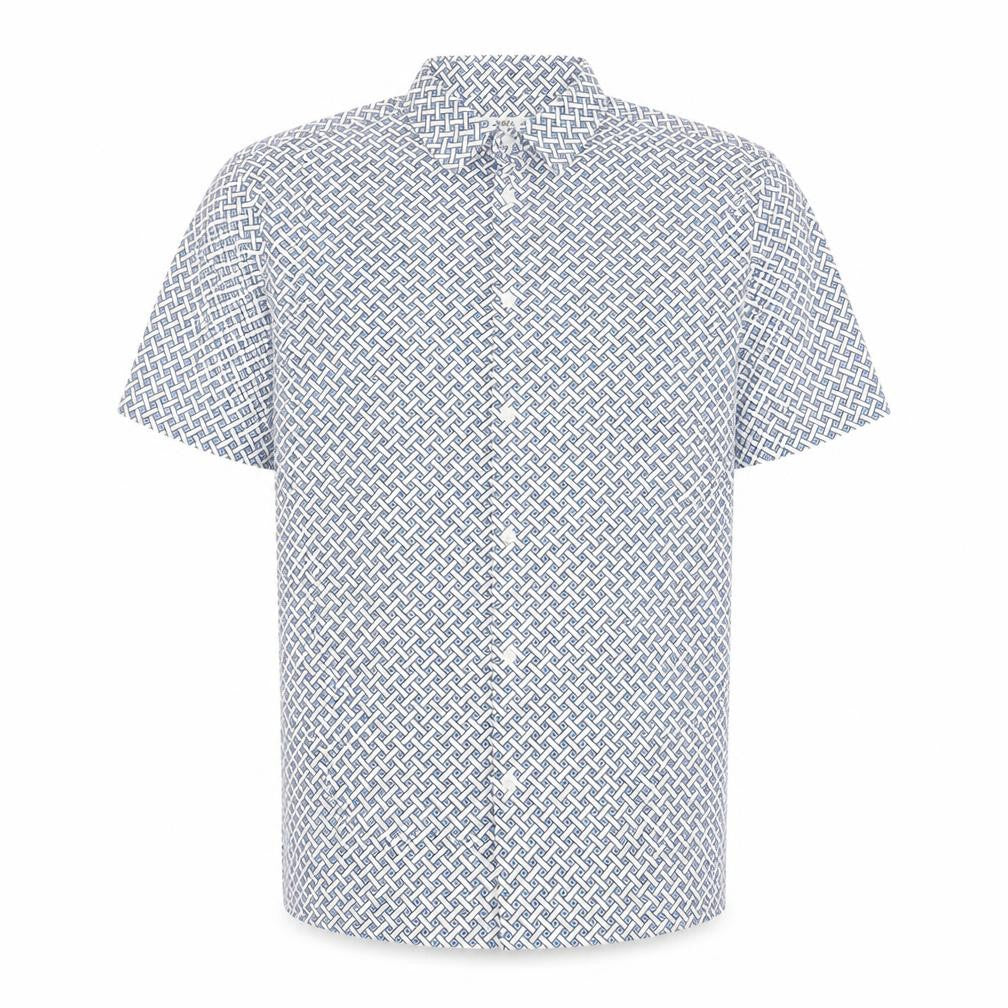 Marks and Spencer Mens Blue Geometric Polyester Button-Up Size L Collared Button