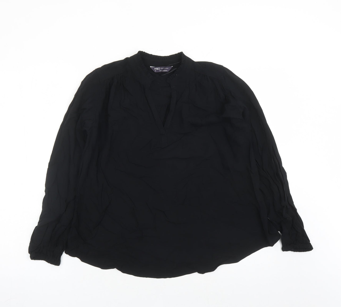 Marks and Spencer Womens Black Viscose Basic Blouse Size 8 V-Neck