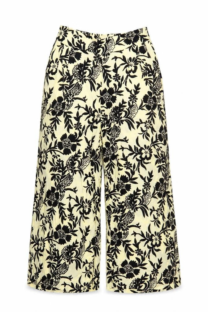 Mango Womens Ivory Floral Viscose Cropped Trousers Size S L21 in Regular - Elastic Waist