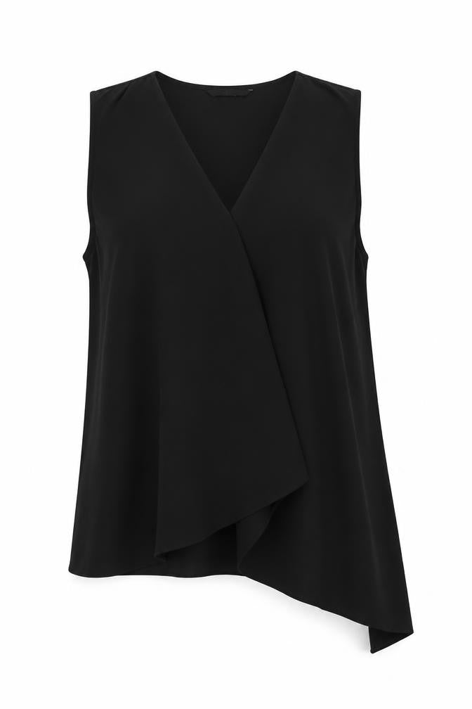 H&M Womens Black Polyester Basic Blouse Size 12 V-Neck - Asymmetric