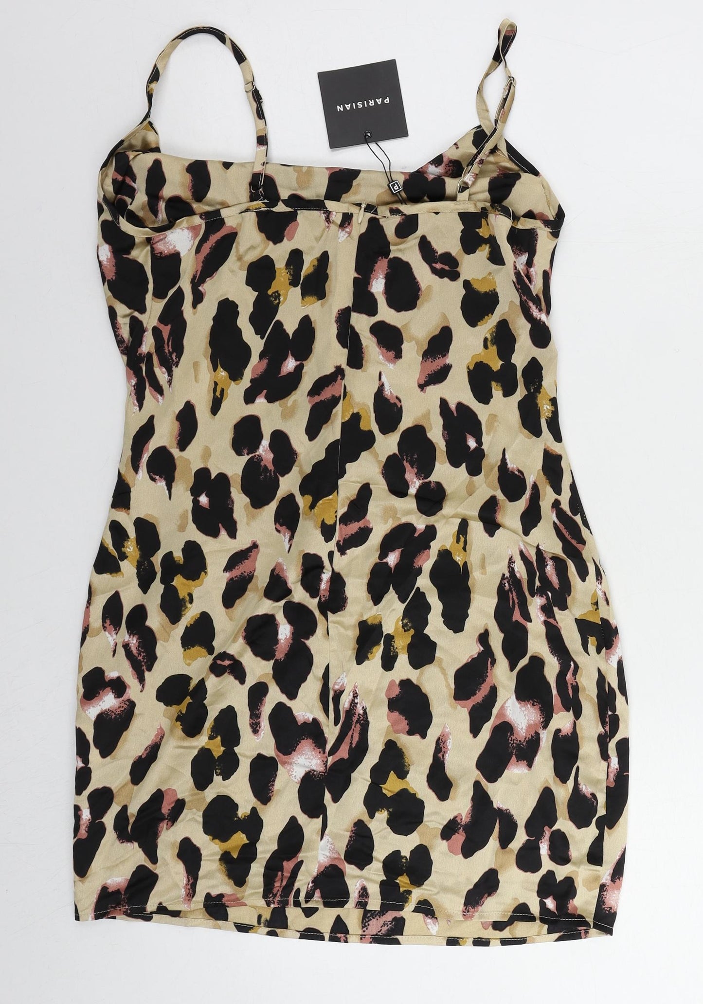 Parisian Womens Beige Animal Print Polyester Slip Dress Size 12 Cowl Neck Pullover