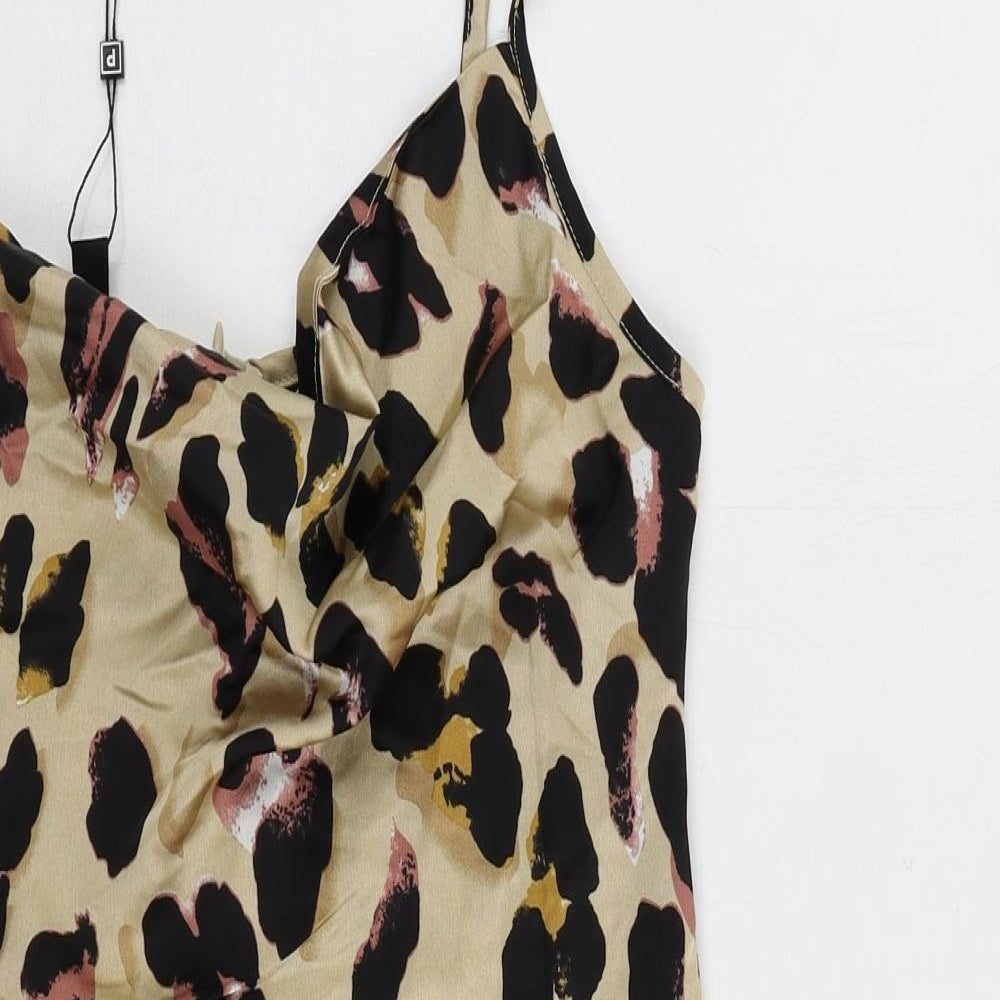 Parisian Womens Beige Animal Print Polyester Slip Dress Size 12 Cowl Neck Pullover