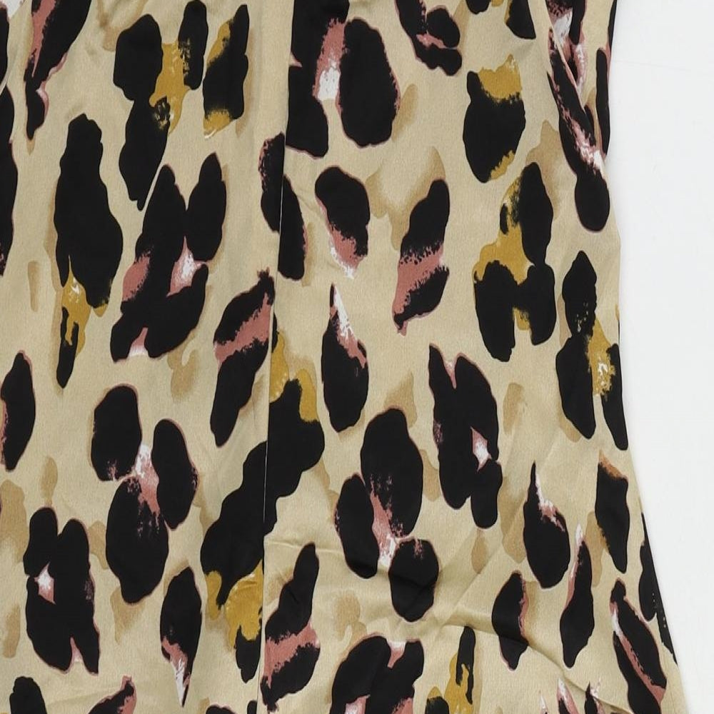 Parisian Womens Beige Animal Print Polyester Slip Dress Size 12 Cowl Neck Pullover
