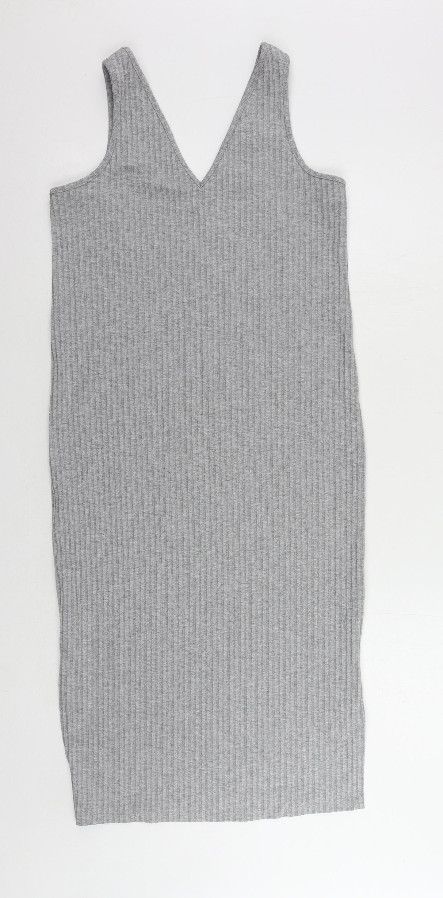 Marks and Spencer Womens Grey Polyester Tank Dress Size 8 V-Neck Pullover - Ribbed