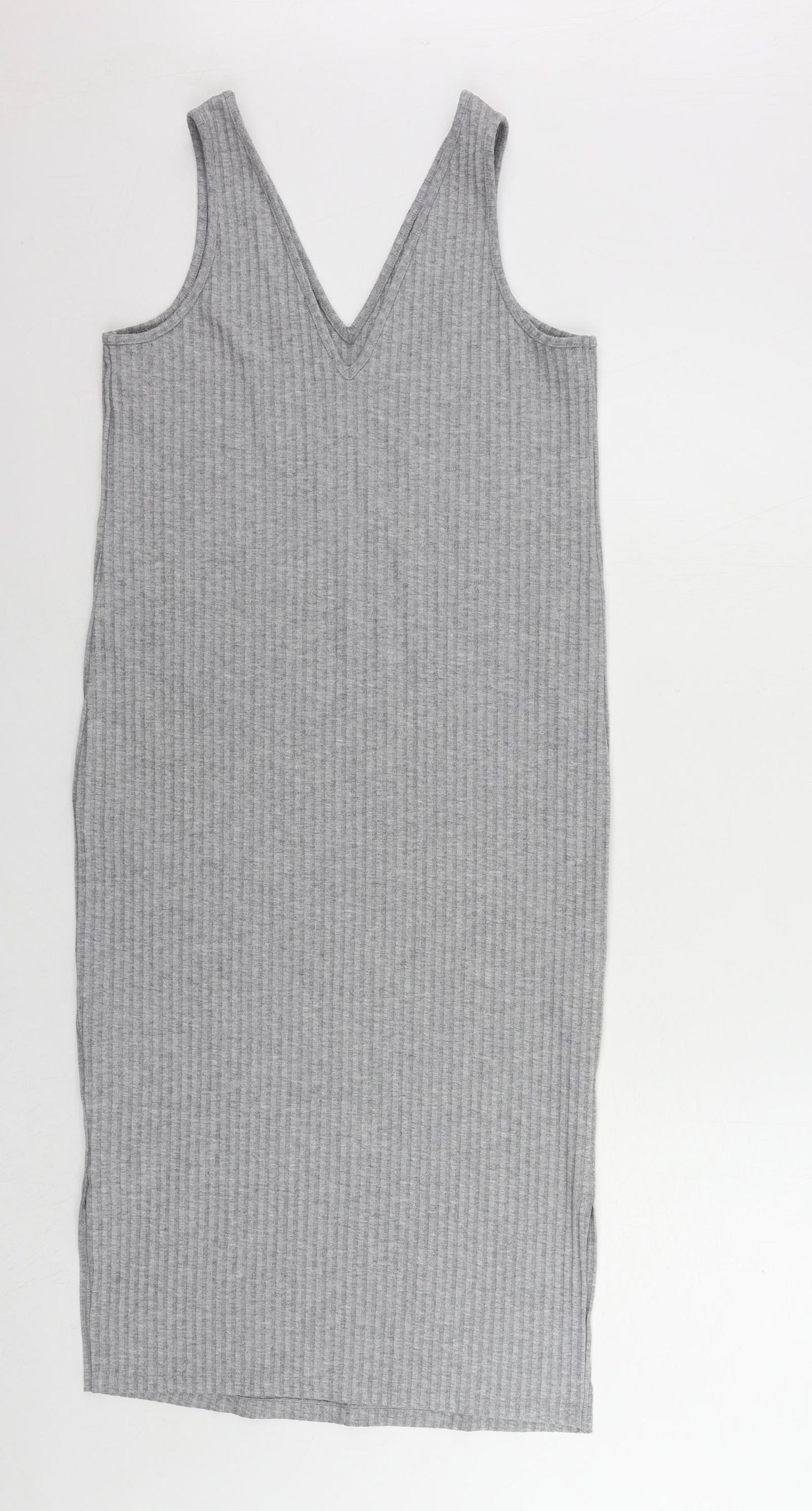 Marks and Spencer Womens Grey Polyester Tank Dress Size 8 V-Neck Pullover - Ribbed