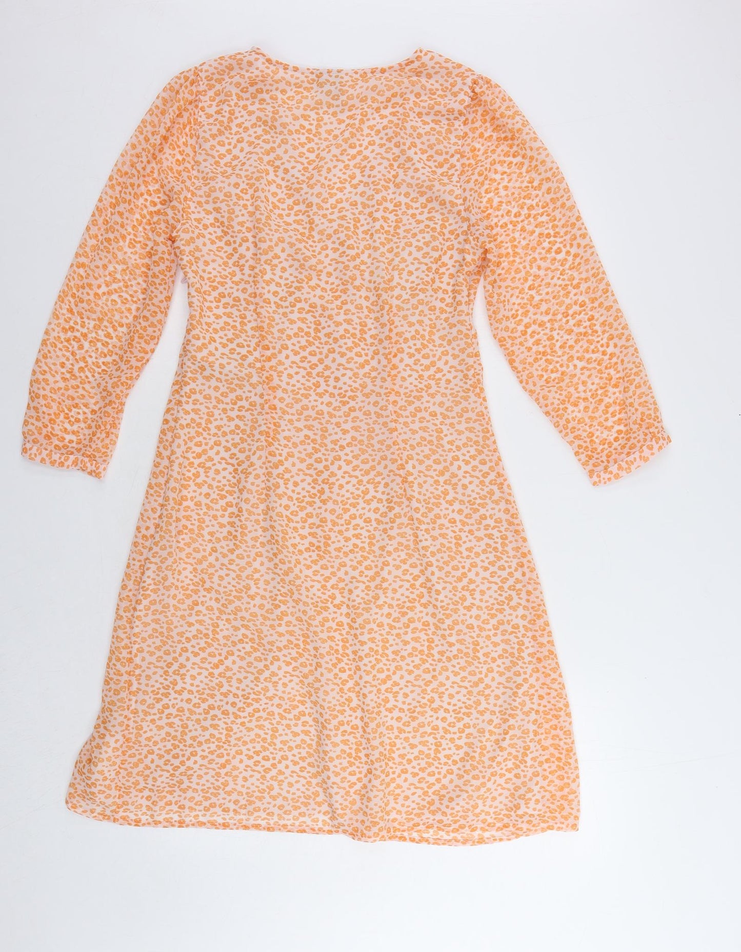 VERO MODA Womens Orange Animal Print Polyester A-Line Size M V-Neck Zip