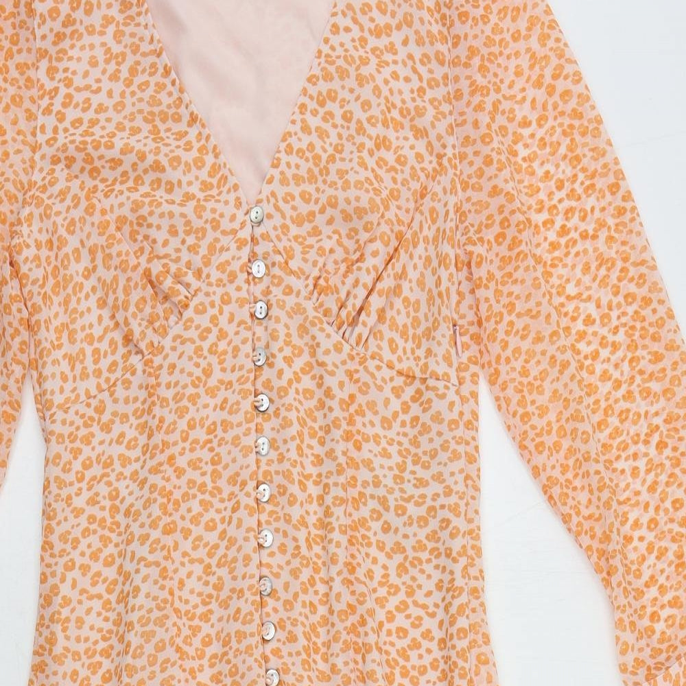 VERO MODA Womens Orange Animal Print Polyester A-Line Size M V-Neck Zip