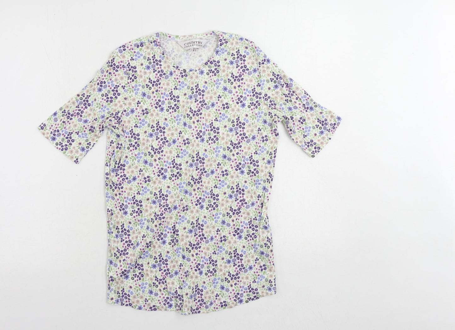 Country Collection Womens Multicoloured Floral Cotton Basic T-Shirt Size XS Round Neck