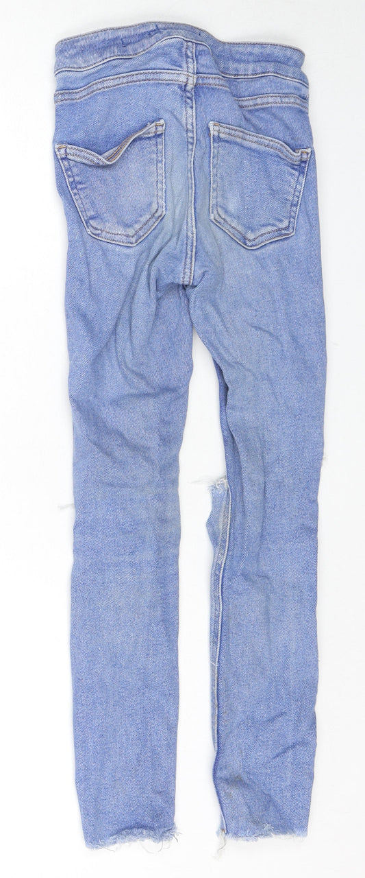 New Look Girls Black Cotton Skinny Jeans Size 10 Years L22 in Regular Zip - Distressed