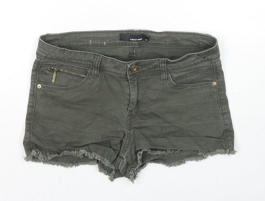 TALLY WEiJL Womens Grey Cotton Hot Pants Shorts Size 10 L3 in Regular Zip