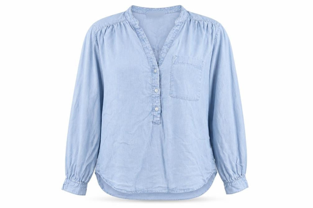 H&M Womens Blue Lyocell Basic Button-Up Size 6 V-Neck