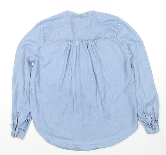 H&M Womens Blue Lyocell Basic Button-Up Size 6 V-Neck