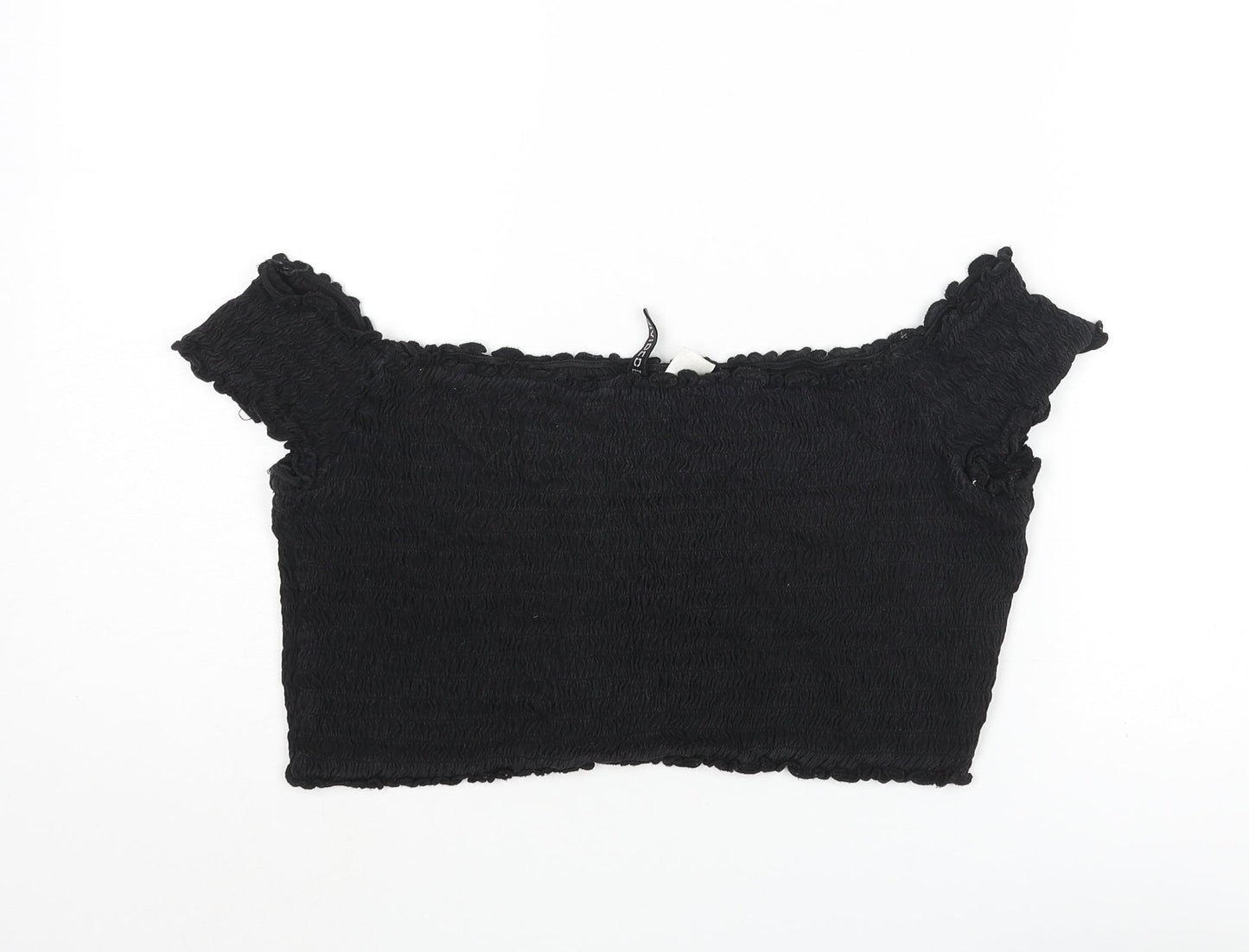 Divided by H&M Womens Black Polyester Cropped Blouse Size L Square Neck - Rouched
