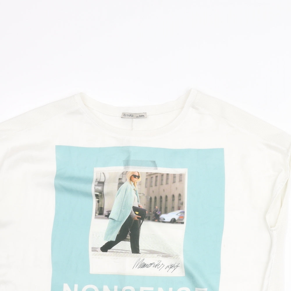 Zara Womens White Polyester Basic Blouse Size L Round Neck - Nonsense Collection AW15
