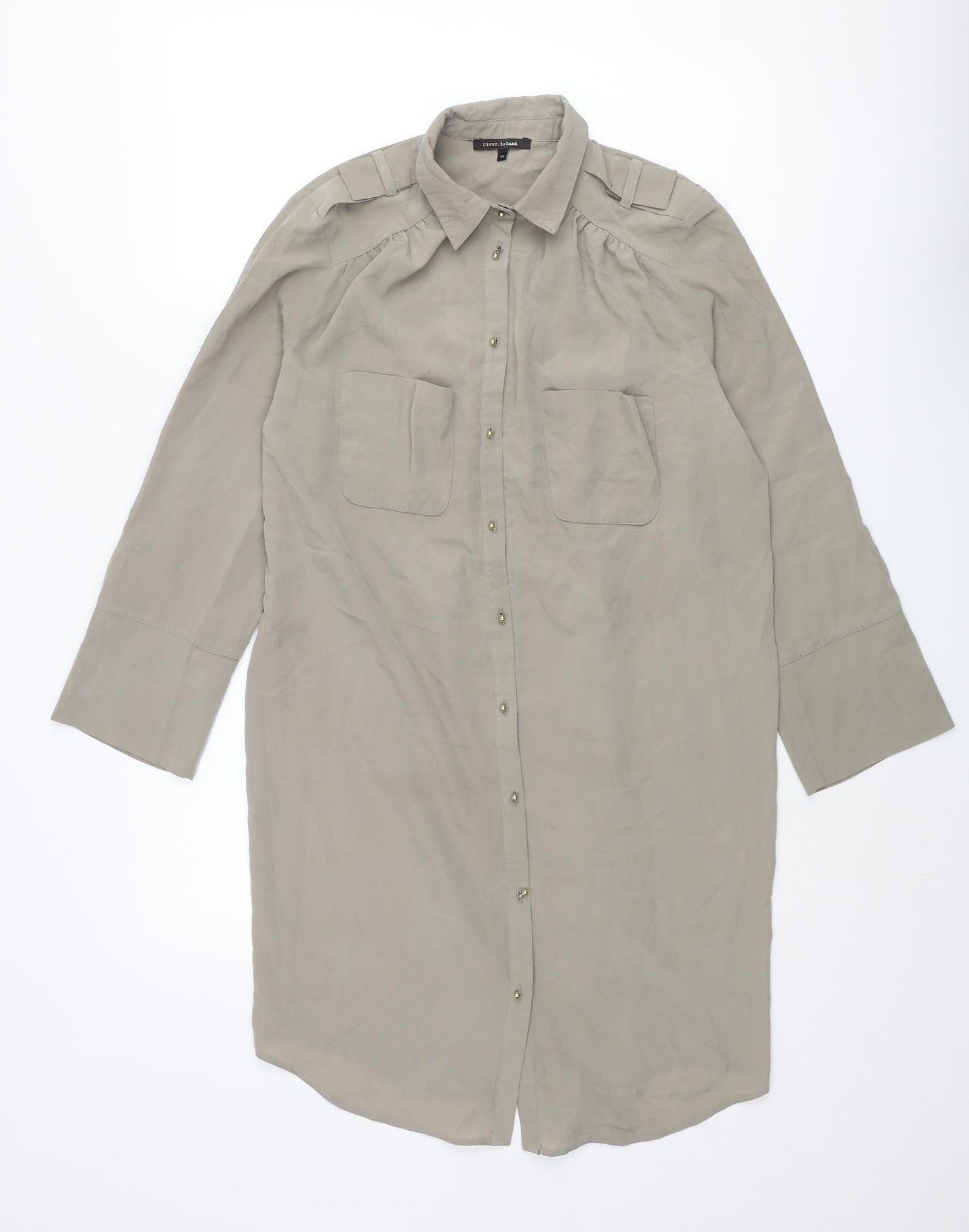 River Island Womens Grey Polyester Shirt Dress Size 10 Collared Button
