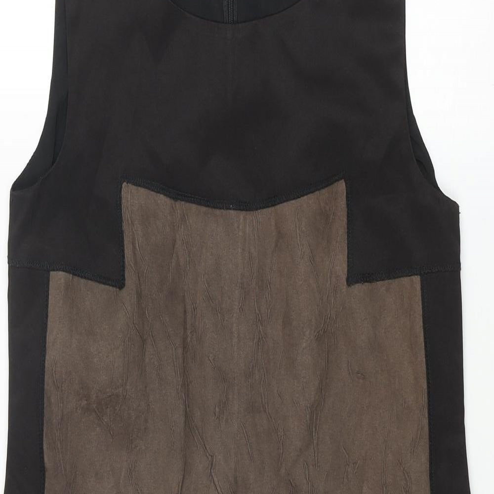 Nathalie Womens Brown Polyester Shift Size S Round Neck Zip