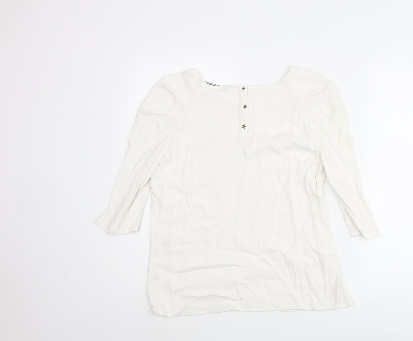 Zara Womens Ivory Viscose Basic Blouse Size L Round Neck - Star Button
