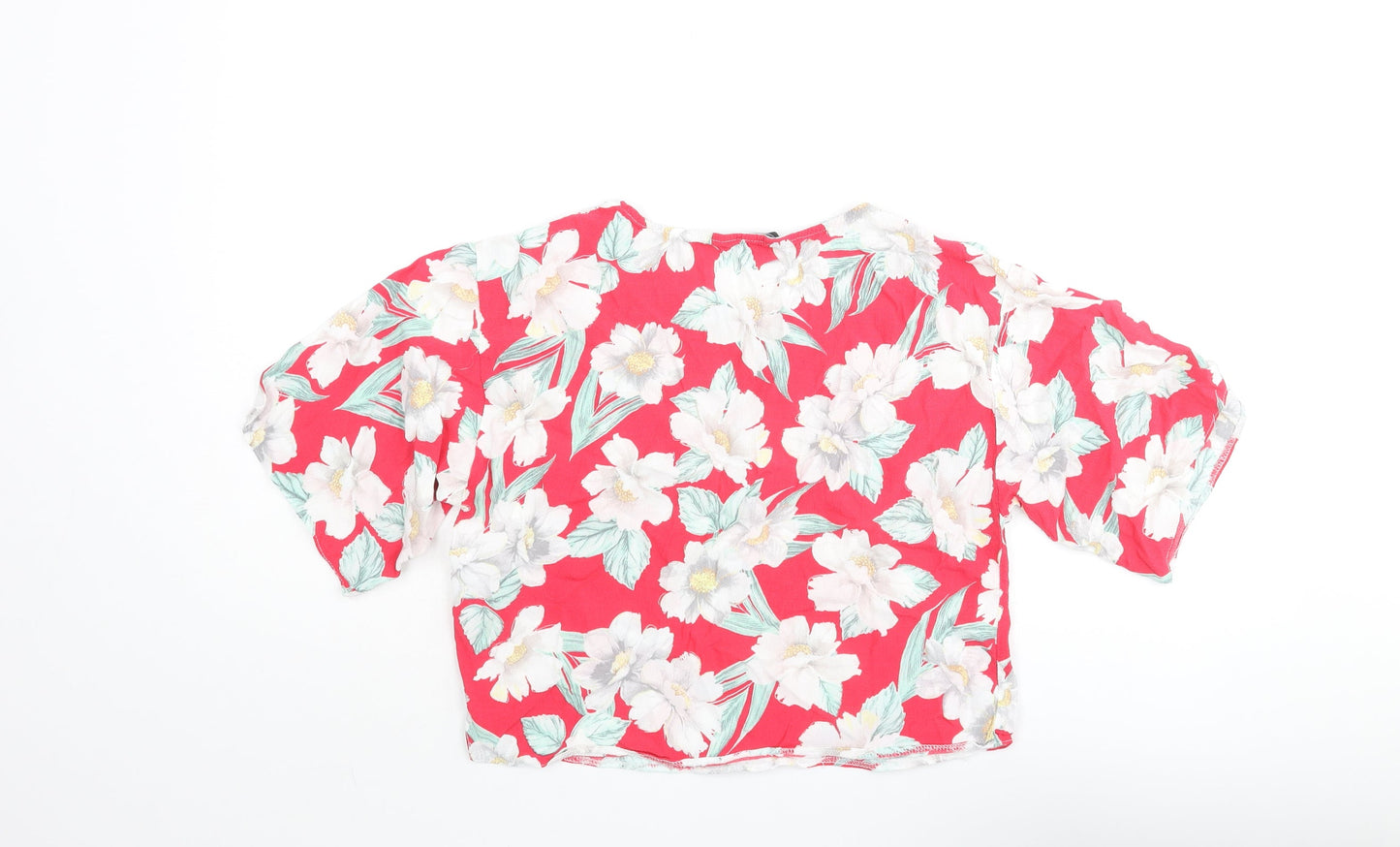 New Look Womens Pink Floral Polyester Basic Blouse Size 6 Round Neck