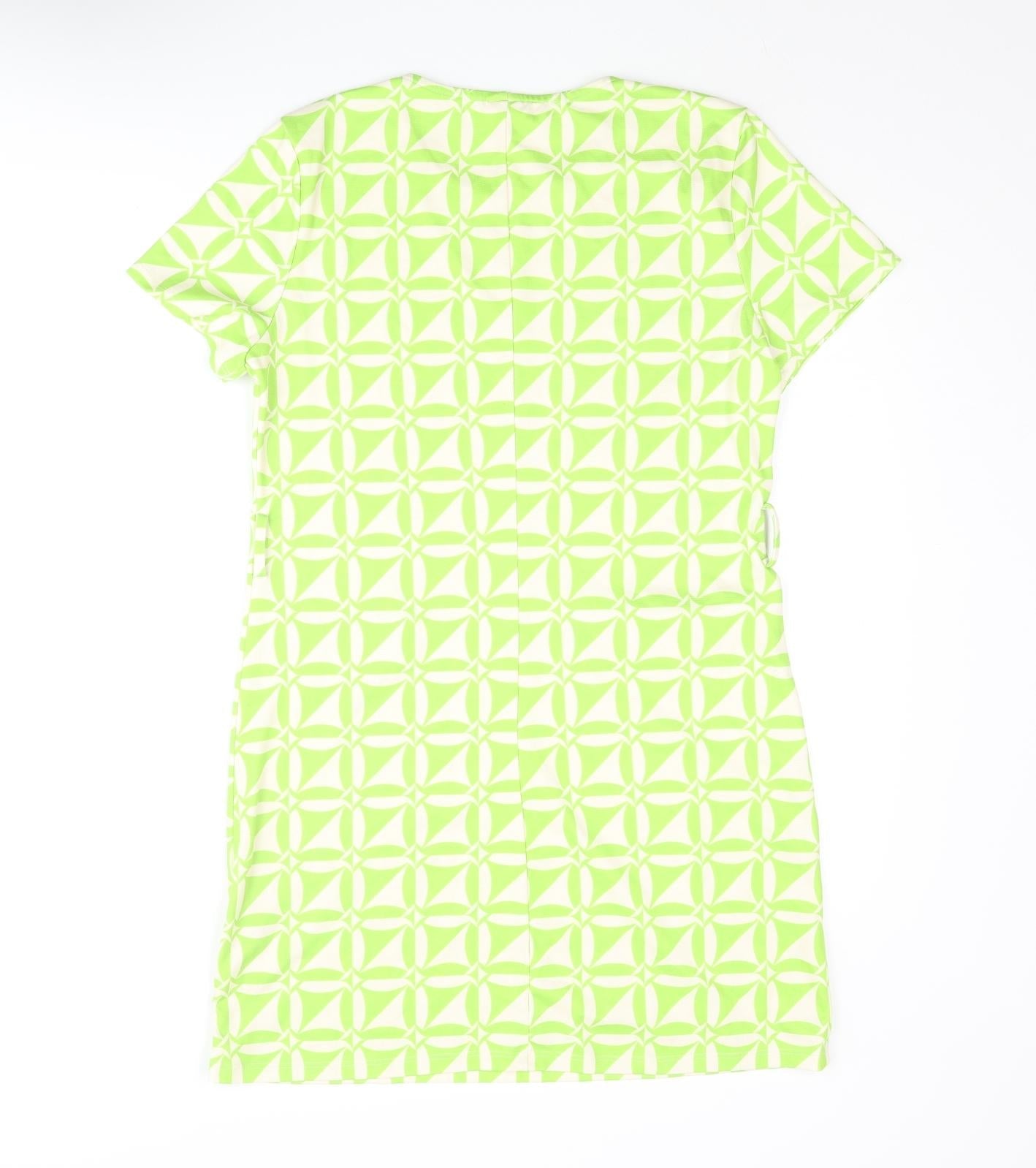 River Island Womens Green Geometric Polyester Shift Size 12 Round Neck Pullover - Pocket Detail